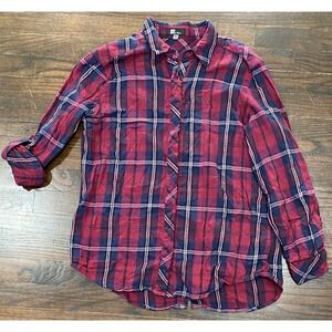 Kut from the Kloth Plaid Button Front & Back Shirt Womens Sz S Long Sleeve Shirt
